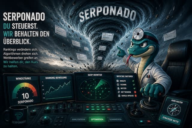 Dr. SEO steuert den SERPonado und zeigt, wie aus kleinen Rankingbewegungen ein echter SEO-Tornado entstehen kann.