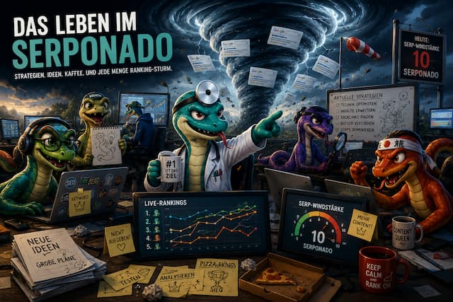 Das Leben im SERPonado: Dr. SEO und sein Team navigieren durch einen Sturm aus Rankings, Strategien und Google-Updates.